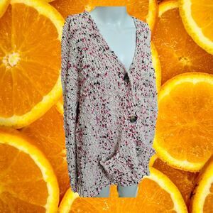 John Paul Richard Speckled Knit Button Front‎ Cardigan Sweater Pink White XL